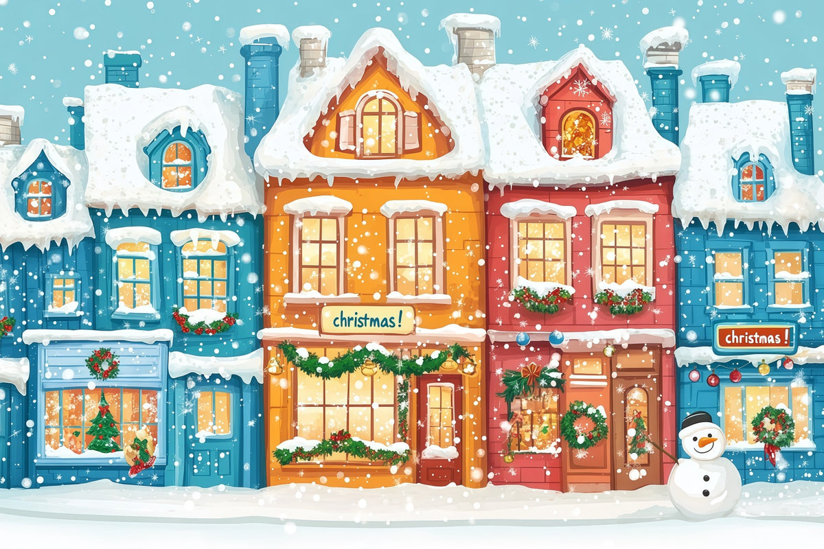 Christmas Town Backdrops Colorful Snowy Village Houses Christmas Picture Backdrop RR610-67