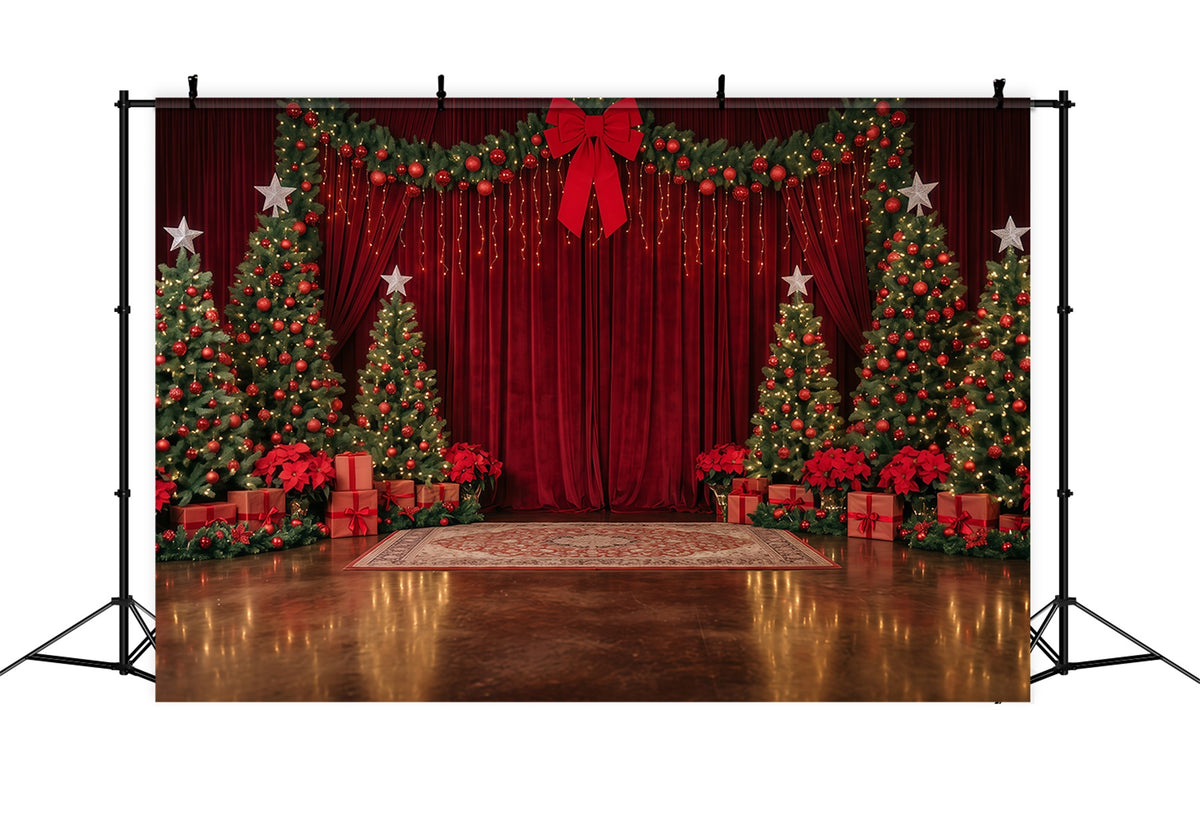 Christmas Backdrop for Photography Red Velvet Tree Display Christmas Stage Backdrops RR610-69