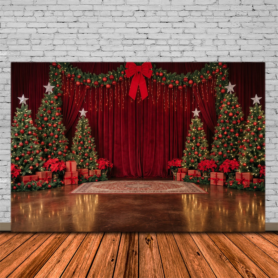 Christmas Backdrop for Photography Red Velvet Tree Display Christmas Stage Backdrops RR610-69