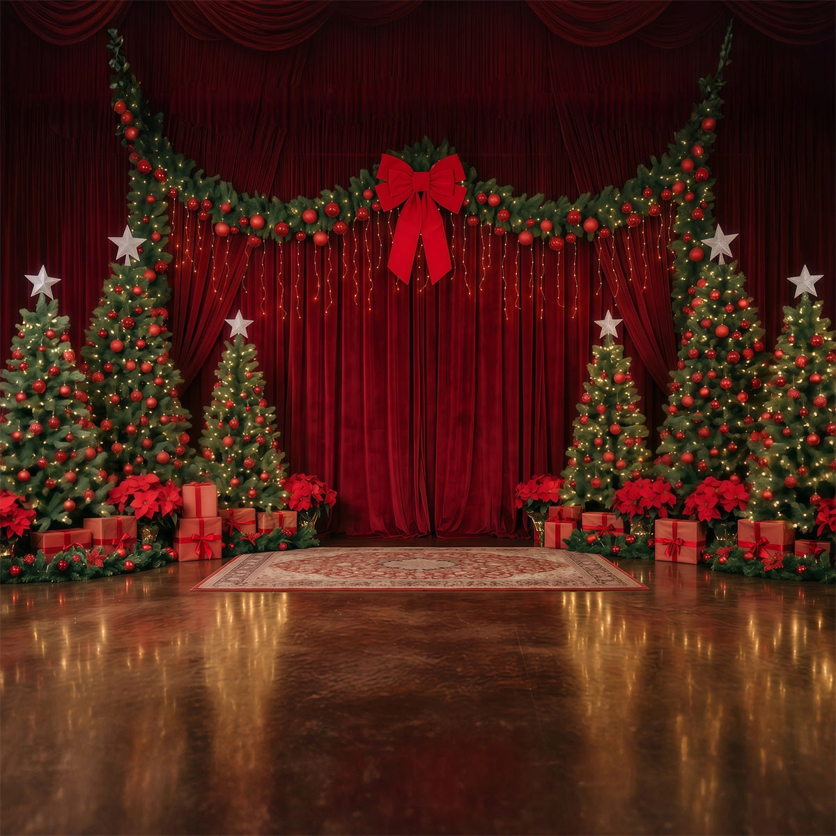 Christmas Backdrop for Photography Red Velvet Tree Display Christmas Stage Backdrops RR610-69
