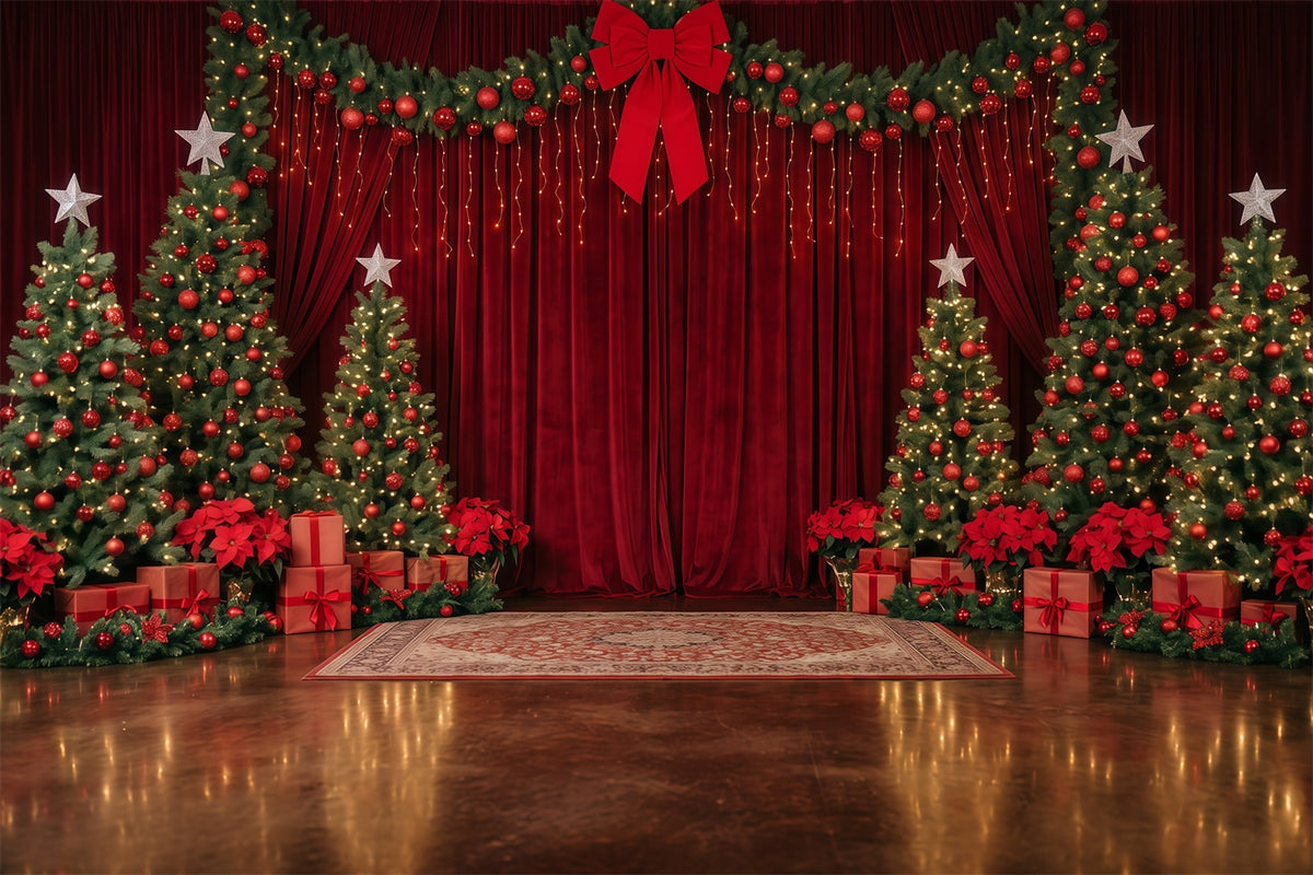 Christmas Backdrop for Photography Red Velvet Tree Display Christmas Stage Backdrops RR610-69