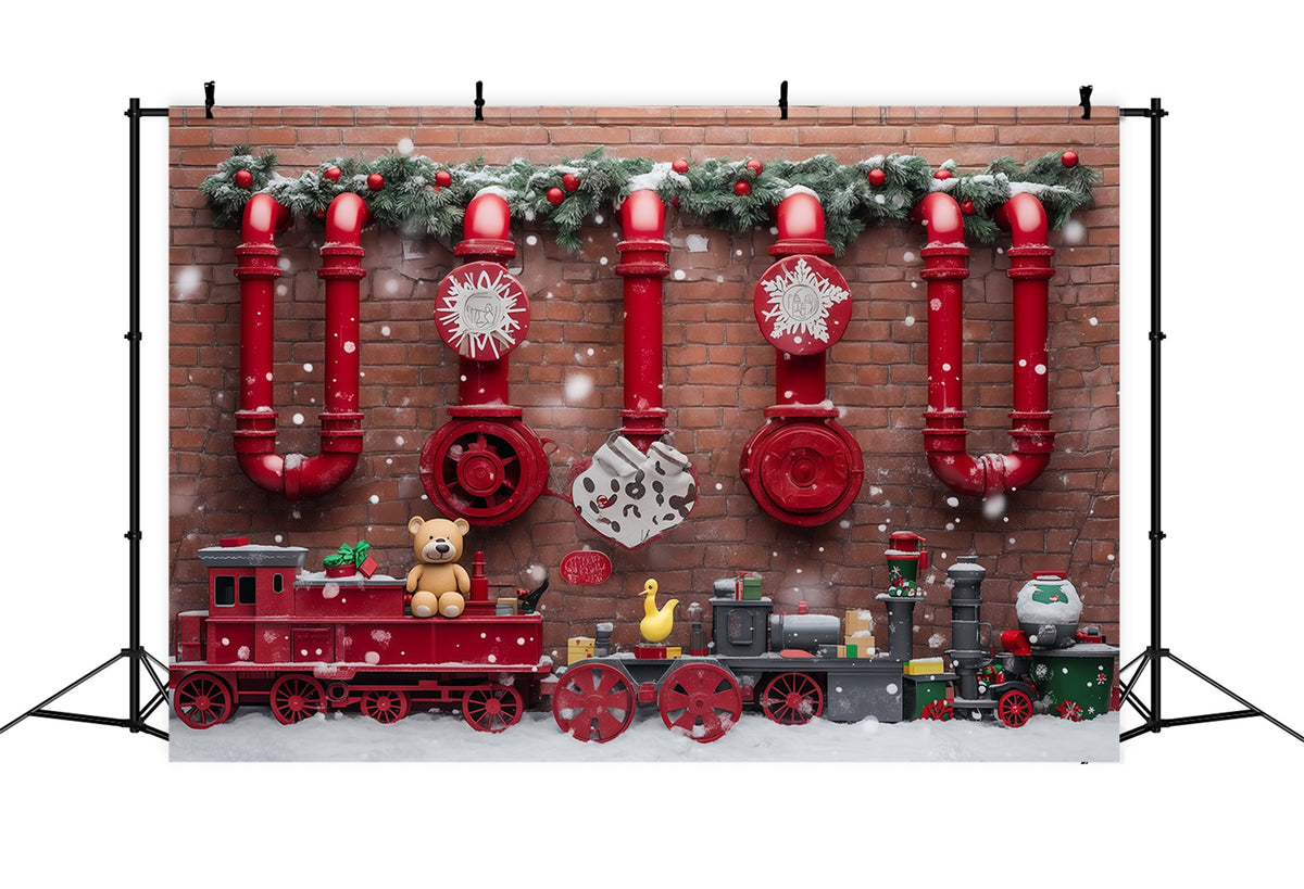 Christmas Backdrop Red Toy Train Display Christmas Backdrops Photography RR610-72