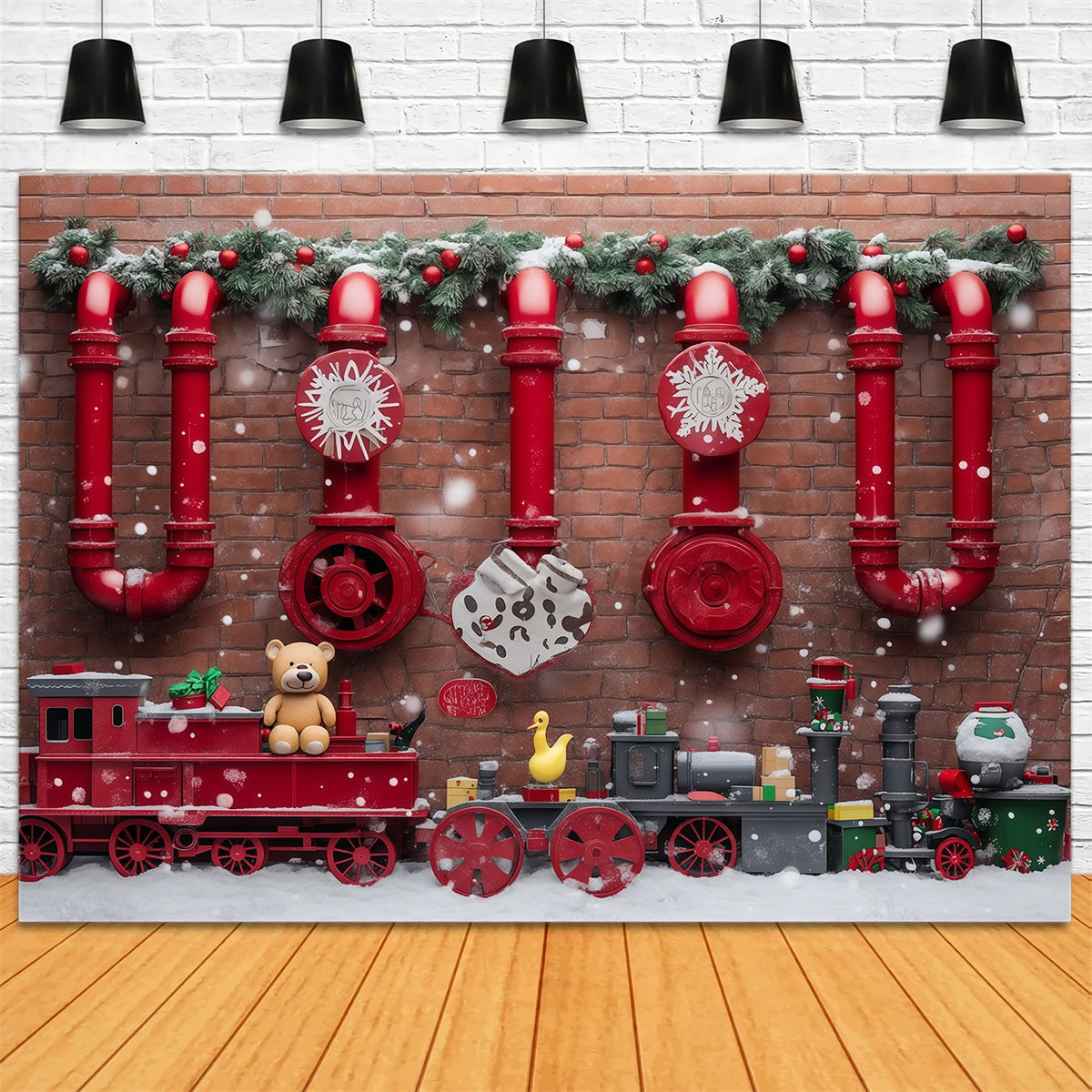 Christmas Backdrop Red Toy Train Display Christmas Backdrops Photography RR610-72