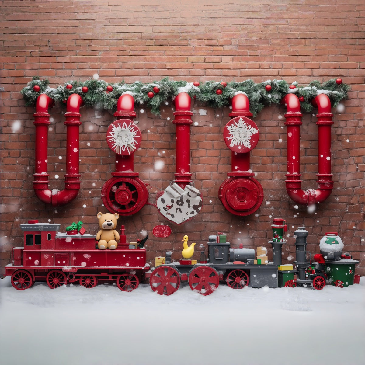 Christmas Backdrop Red Toy Train Display Christmas Backdrops Photography RR610-72