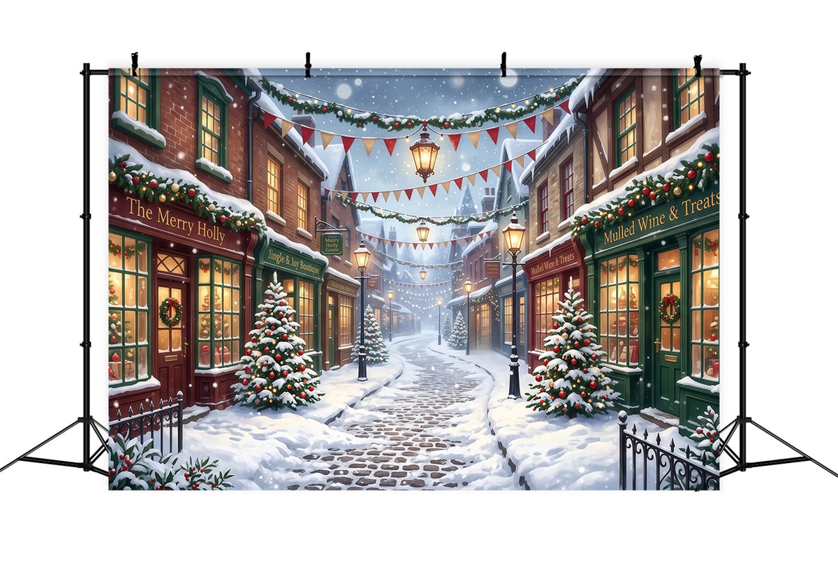 Christmas Village Backdrops Snowy Shopping Street Christmas Street Backdrop RR610-73