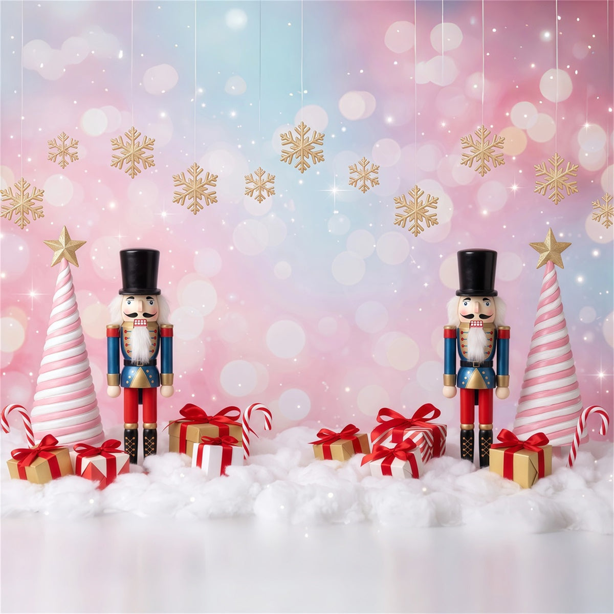 Christmas Backdrop Snowflake Pink Tree Bokeh Nutcracker Photo Backdrop RR610-76