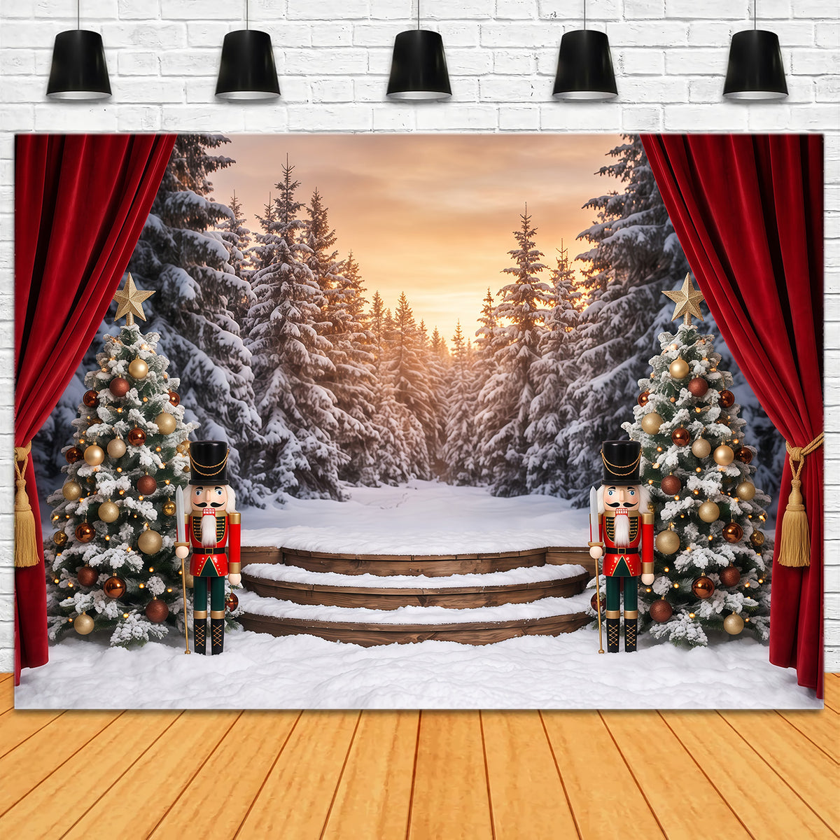 Christmas Theme Backdrop Snowy Forest Stage Curtain Nutcracker Backdrops RR610-79