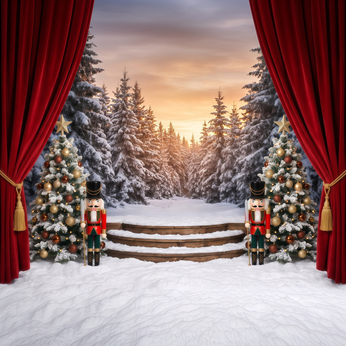 Christmas Theme Backdrop Snowy Forest Stage Curtain Nutcracker Backdrops RR610-79