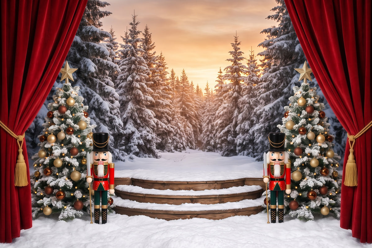 Christmas Theme Backdrop Snowy Forest Stage Curtain Nutcracker Backdrops RR610-79