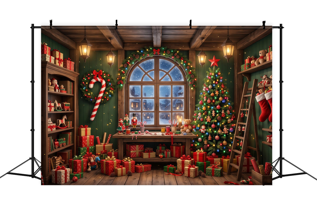 Santa Backdrop Festive Toy Workshop Window Christmas Backdrop RR610-82