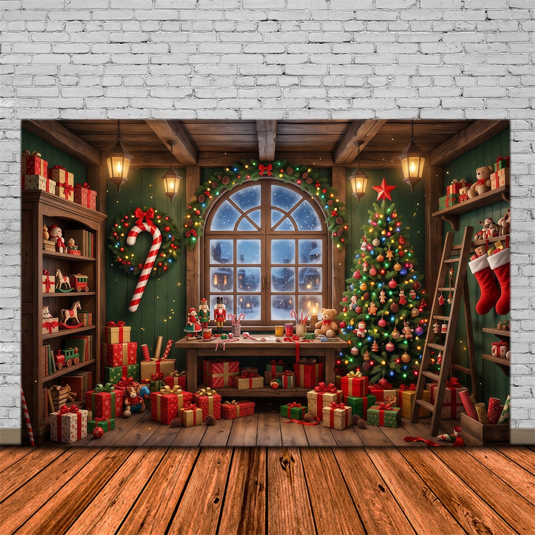Santa Backdrop Festive Toy Workshop Window Christmas Backdrop RR610-82