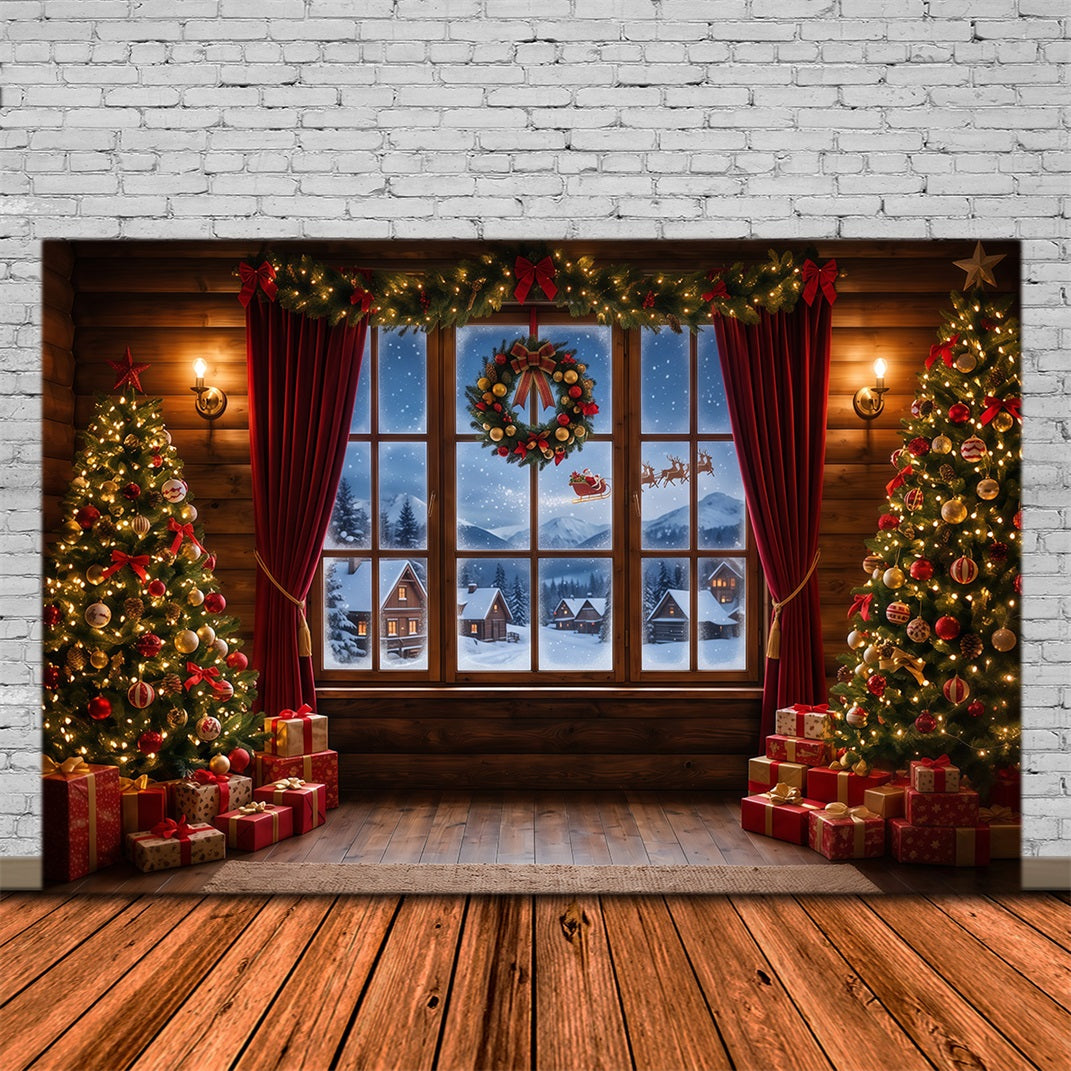 Santa Backdrop Snowy Village Window Display Christmas Backdrops RR610-83