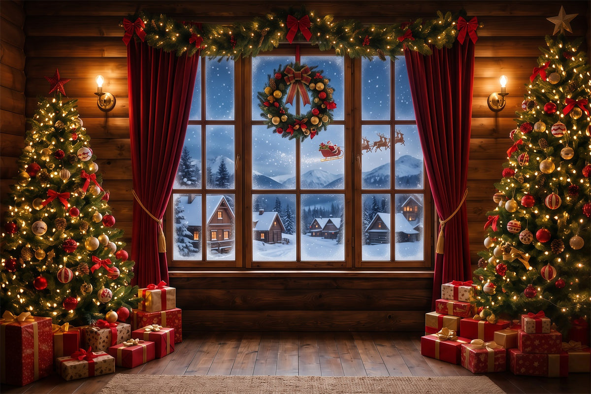 Santa Backdrop Snowy Village Window Display Christmas Backdrops RR610-83