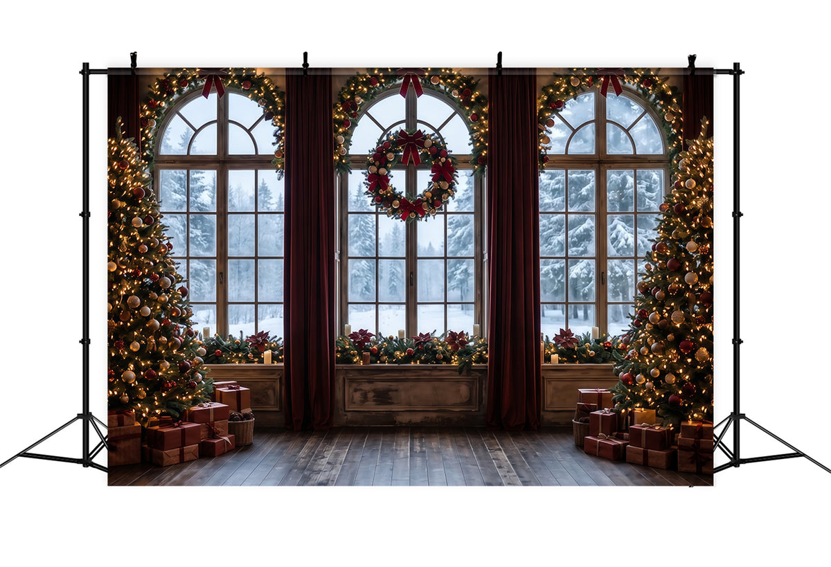 Christmas Backdrops Frosted Window Wreath Display Christmas Backdrop for Photos RR610-85