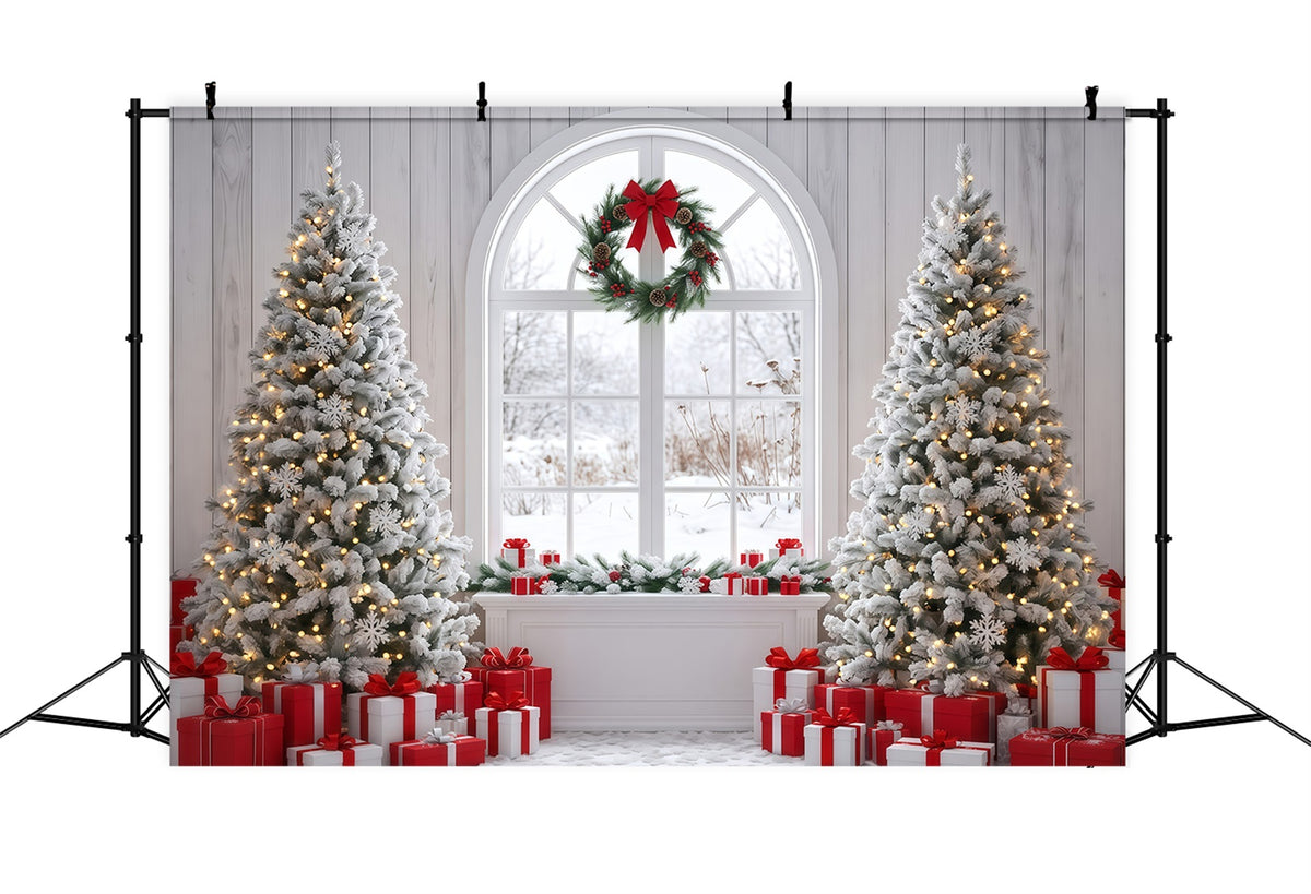 Photography Christmas Backdrops Snowy Window Tree Display Christmas Themed Backdrops RR610-9
