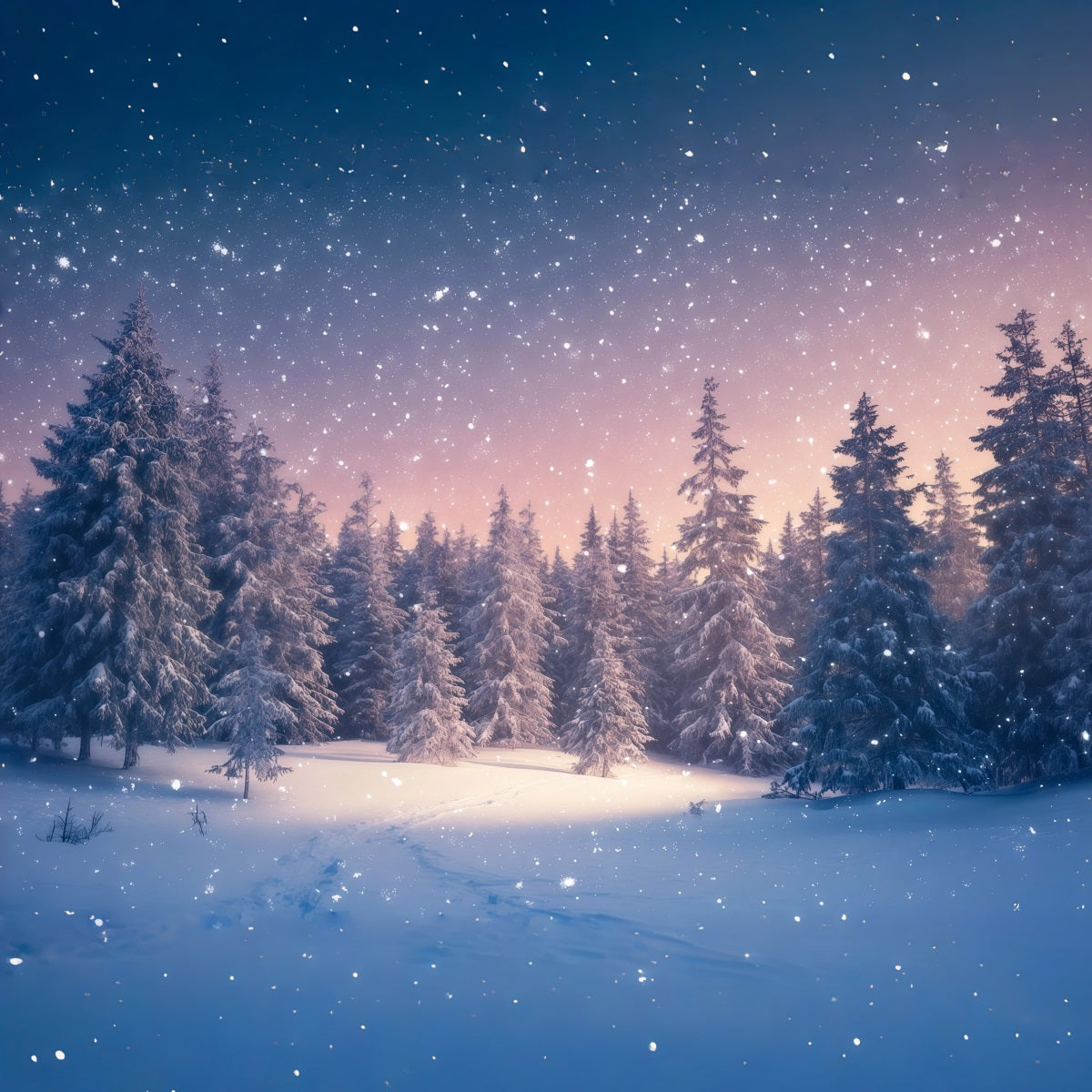 Christmas Tree Backdrops Snowy Twilight Evergreen Forest Xmas Backdrop RR610-92