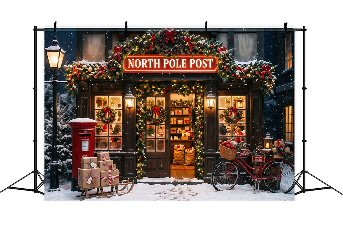 North Pole Photo Backdrop Snowy Post Office Christmas Photography Backdrops RR610-93