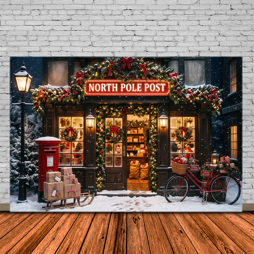 North Pole Photo Backdrop Snowy Post Office Christmas Photography Backdrops RR610-93