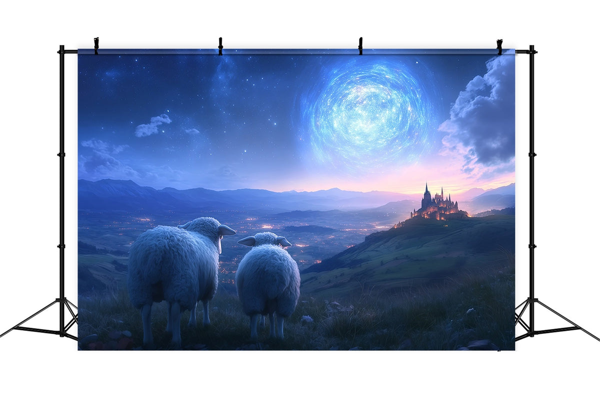 Nativity Scene Backdrop Sheep Watching Twilight Castle Christmas Backdrop Photography RR610-95