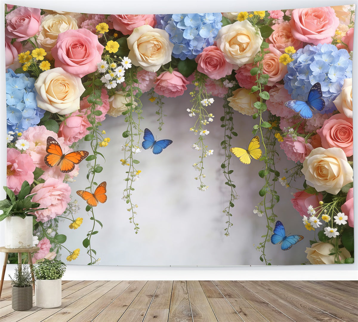 Butterfly Backdrop Pastel Rose Daisy Floral Arch Floral Garland Backdrop RR62-1