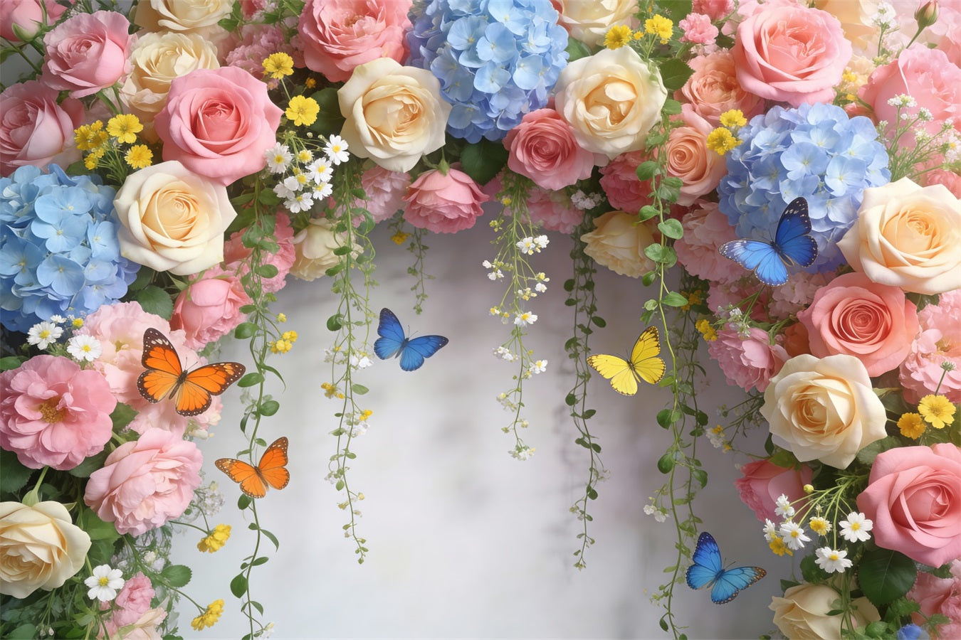 Butterfly Backdrop Pastel Rose Daisy Floral Arch Floral Garland Backdrop RR62-1