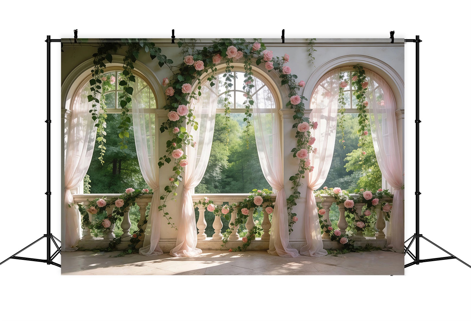 Garden Photo Backdrop Blush Rose Balcony Rose Arch Spring Backdrop Ideas RR62-11