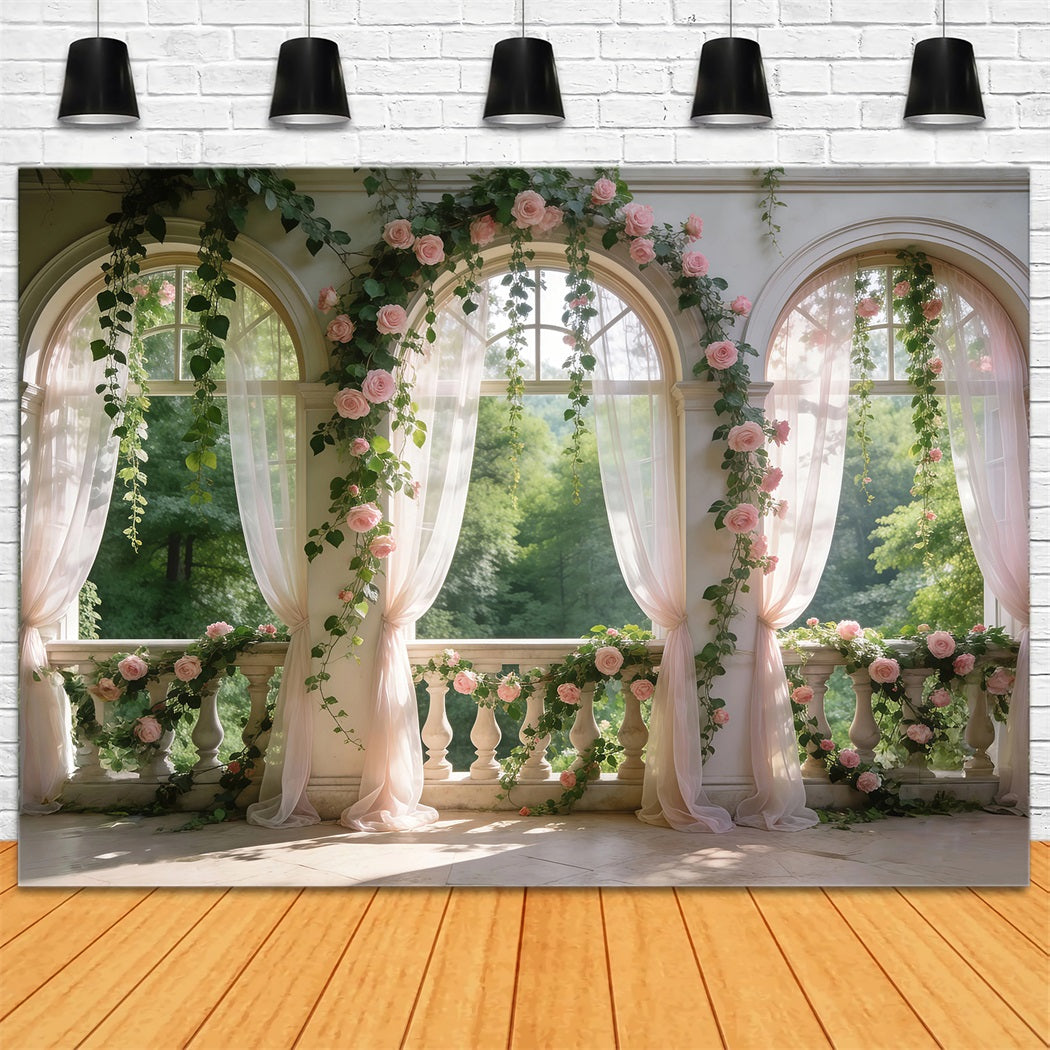 Garden Photo Backdrop Blush Rose Balcony Rose Arch Spring Backdrop Ideas RR62-11