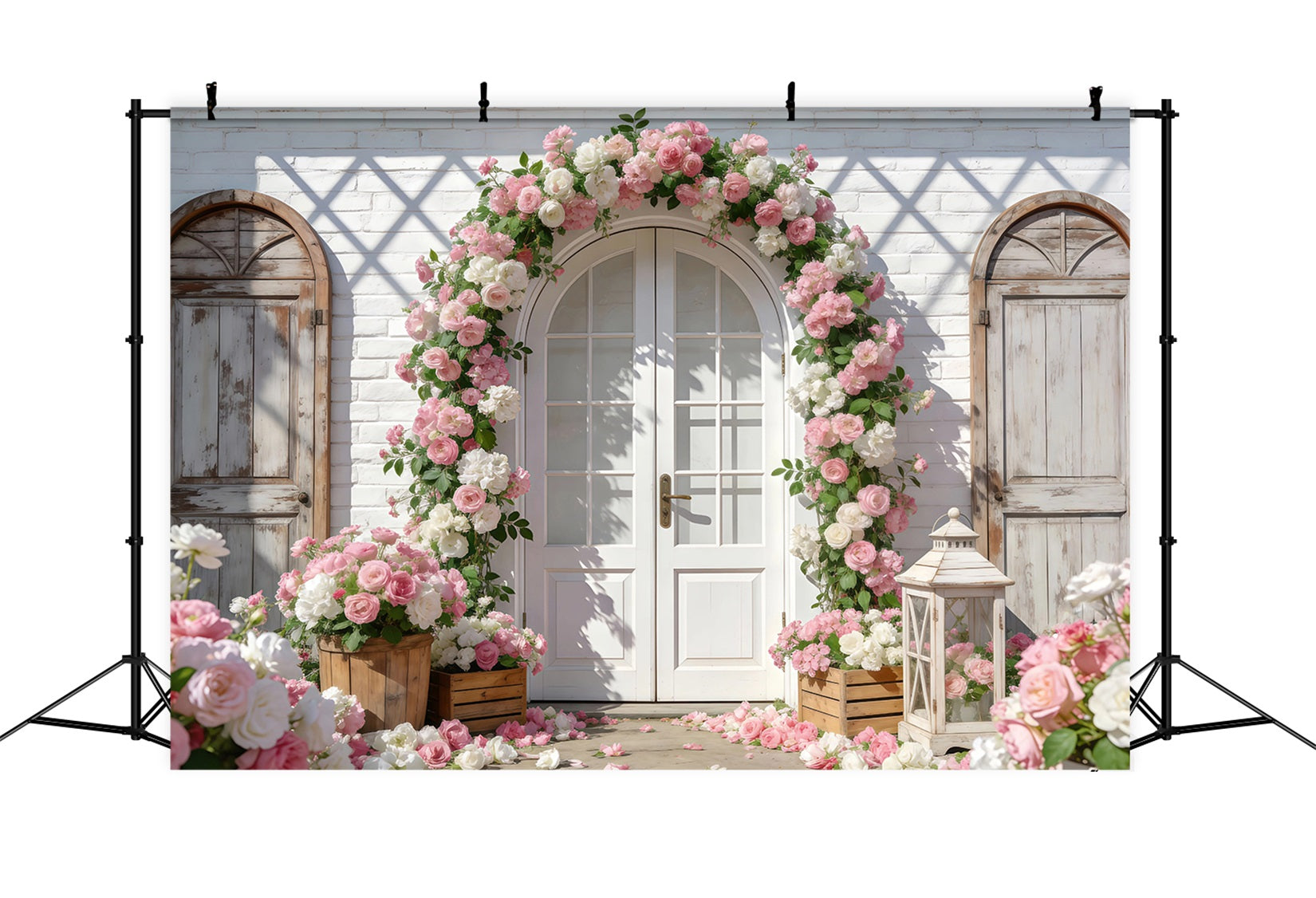 Garden Photo Backdrop Romantic Rose Brick Arch Spring Time Backdrop RR62-15