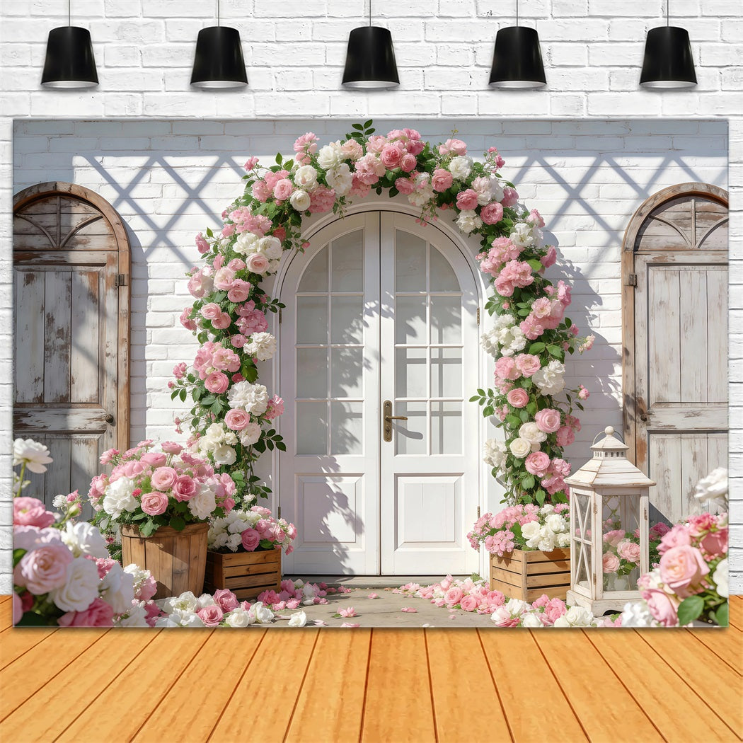 Garden Photo Backdrop Romantic Rose Brick Arch Spring Time Backdrop RR62-15