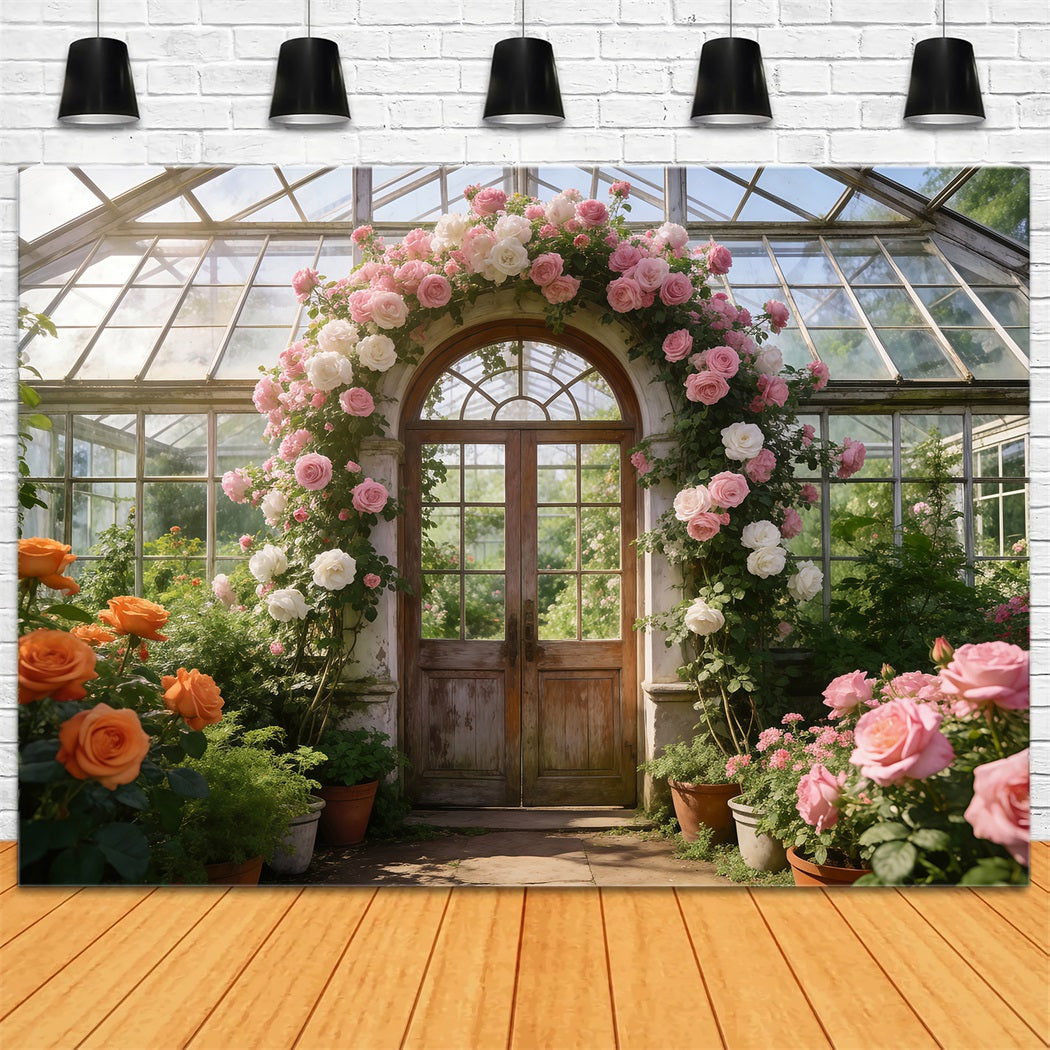 English Garden Backdrop Glasshouse Rose Archway Light Spring Theme Backdrop RR62-18
