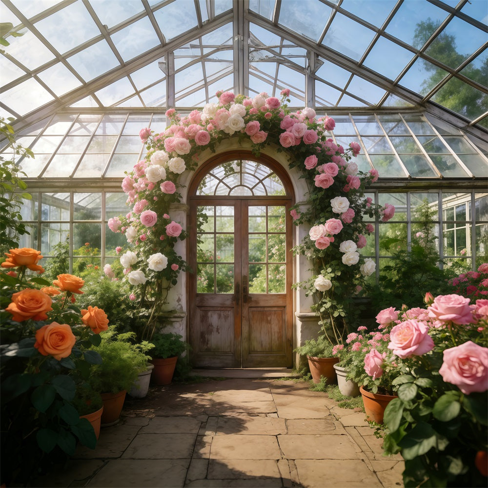 English Garden Backdrop Glasshouse Rose Archway Light Spring Theme Backdrop RR62-18