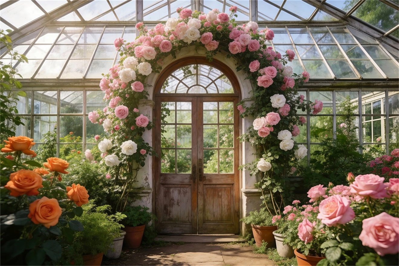 English Garden Backdrop Glasshouse Rose Archway Light Spring Theme Backdrop RR62-18