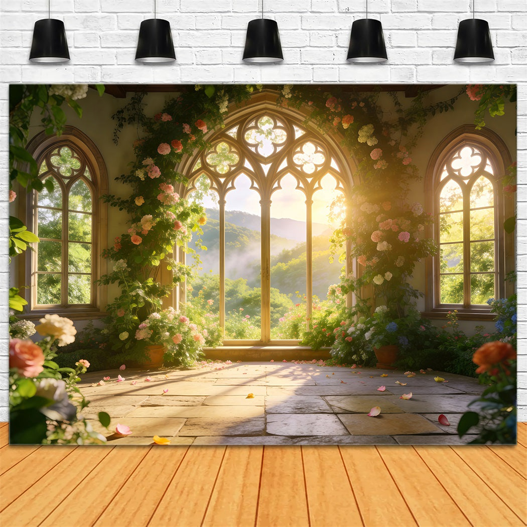 Spring Garden Backdrop Golden Valley Arch Window Floral Picture Backdrop RR62-19