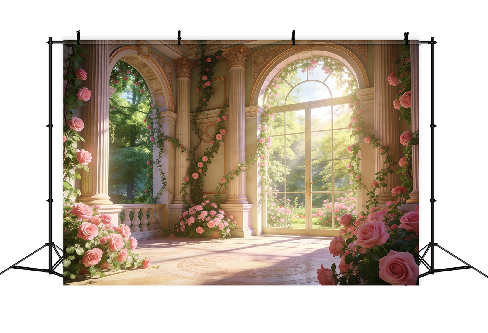 Rose Garden Backdrop Elegant Palace Flower Sunlight Spring Photo Backdrop RR62-20