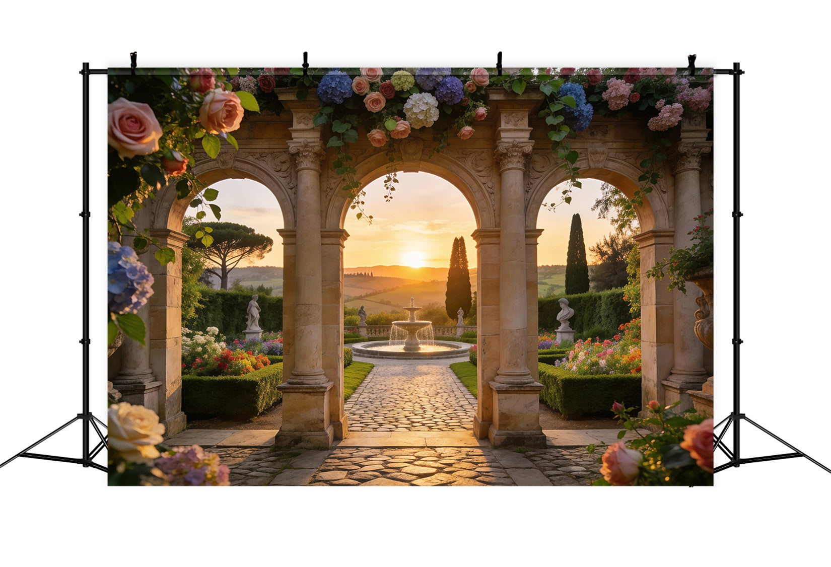 Enchanted Garden Backdrop Sunset Window Stone Archway Spring Picture Backdrop RR62-21
