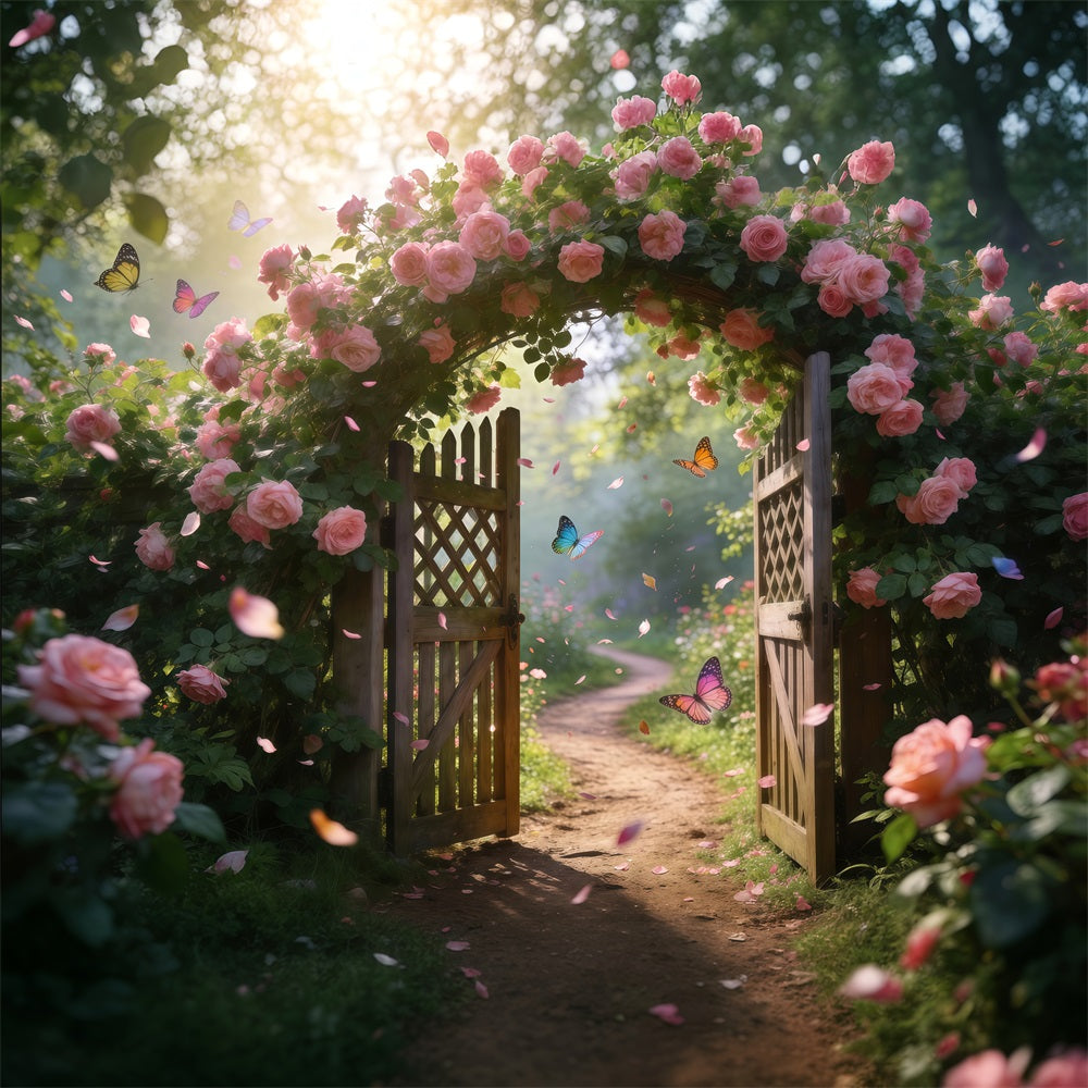 Butterfly Backdrops Pink Rose Gate Flower Path Spring Backdrop Photography RR62-22