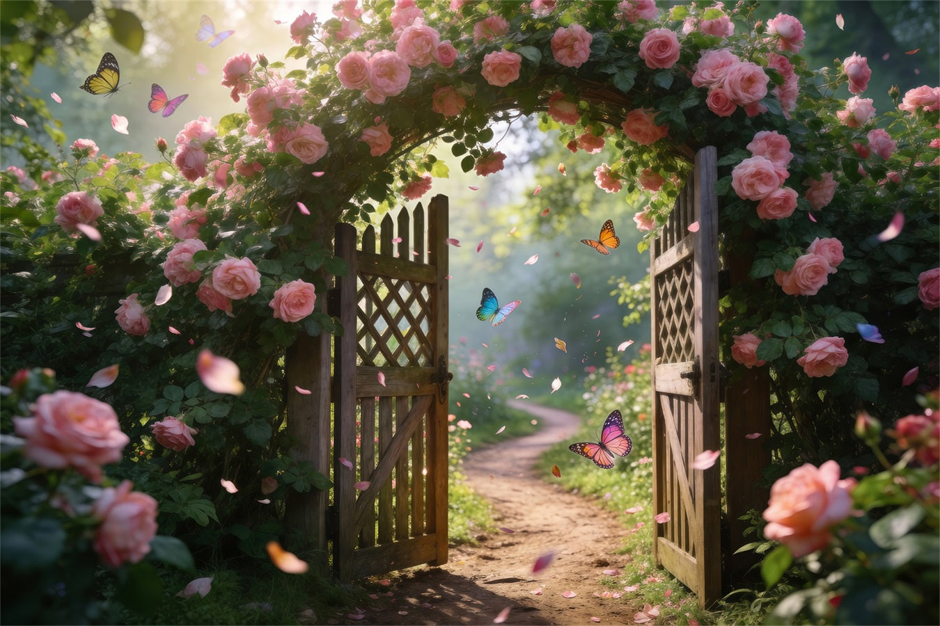 Butterfly Backdrops Pink Rose Gate Flower Path Spring Backdrop Photography RR62-22