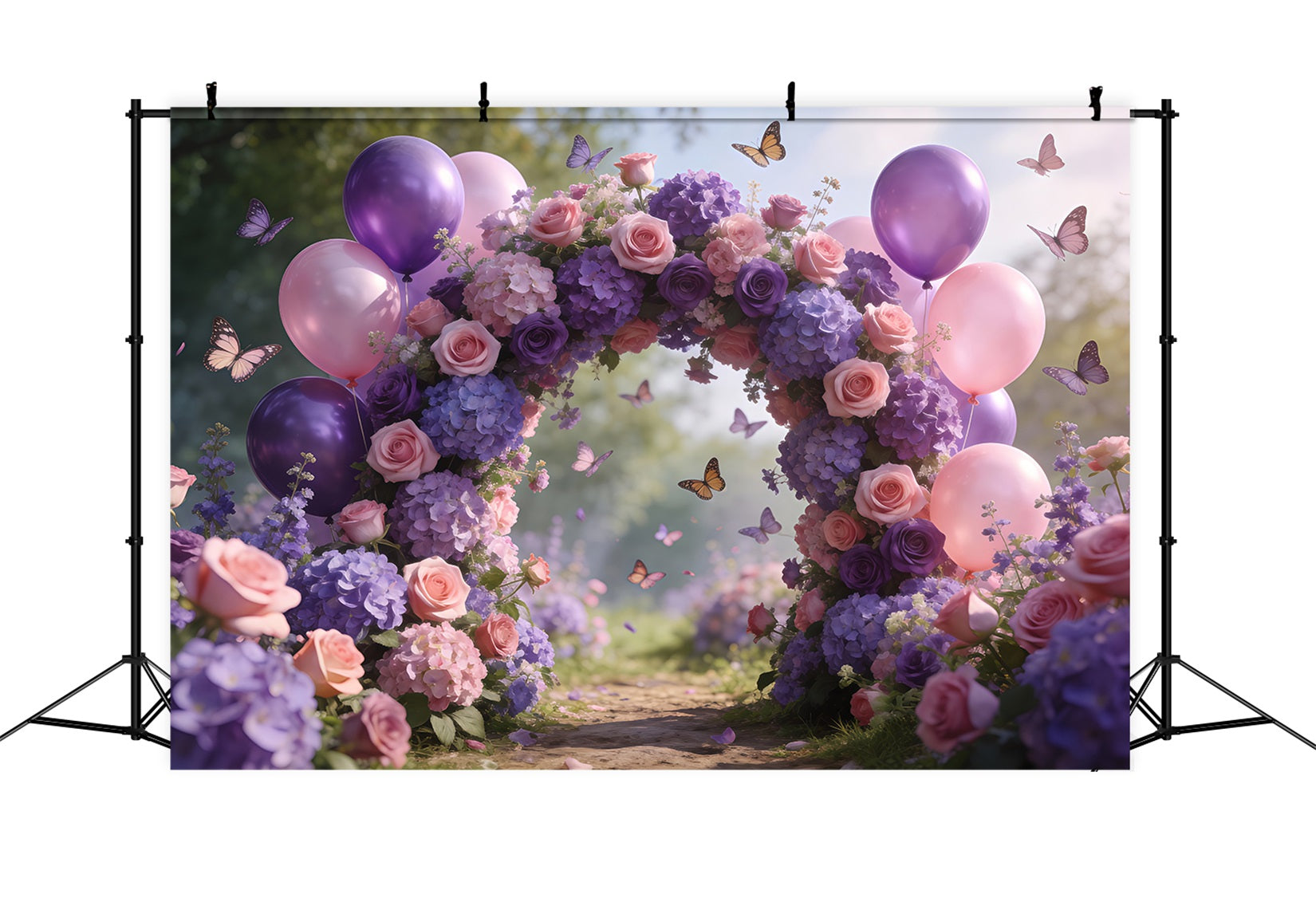 Spring Balloon Backdrop Blush Pink Purple Flower Arch Floral Garland Backdrop RR62-24