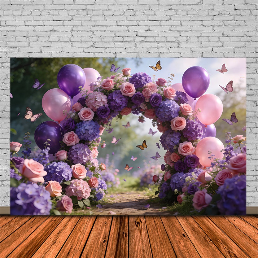 Spring Balloon Backdrop Blush Pink Purple Flower Arch Floral Garland Backdrop RR62-24
