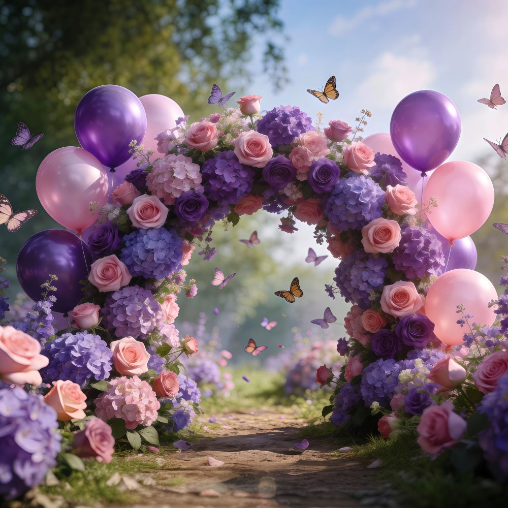 Spring Balloon Backdrop Blush Pink Purple Flower Arch Floral Garland Backdrop RR62-24