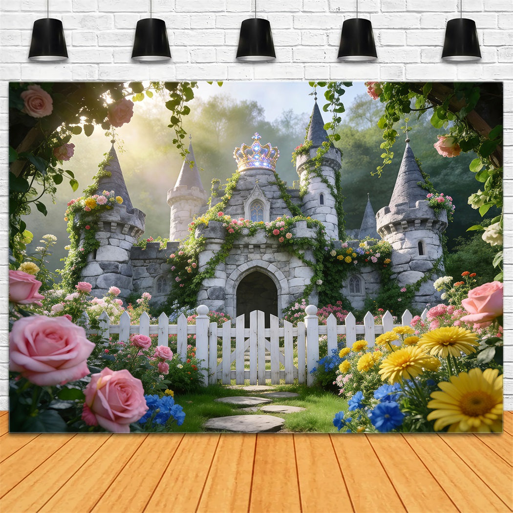 Spring Floral Backdrop Fairytale Castle Garden Bloom Photo Backdrop Spring RR62-26