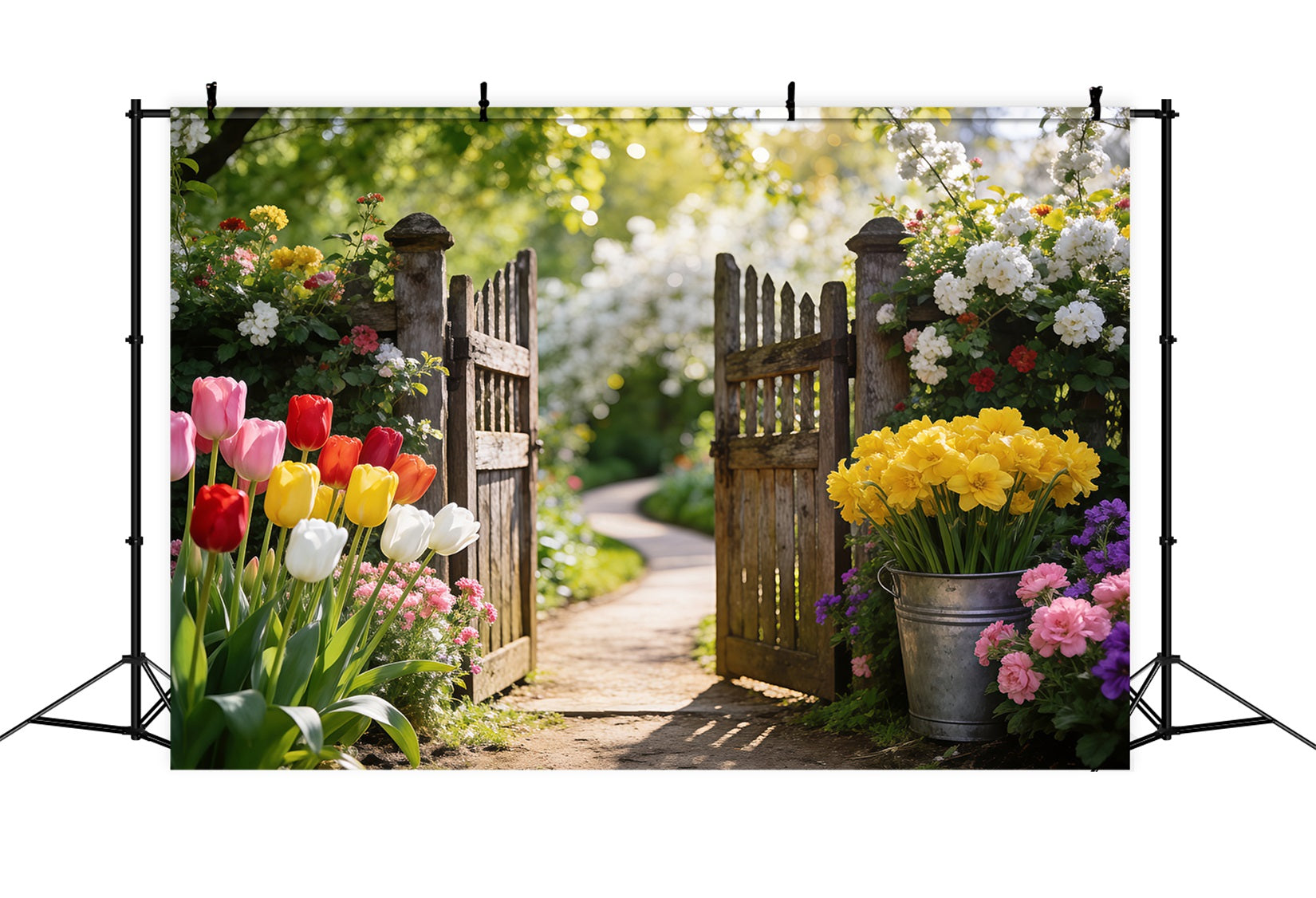 Daffodil Backdrop Tulip Garden Wooden Gate Spring Photoshoot Backdrop RR62-29