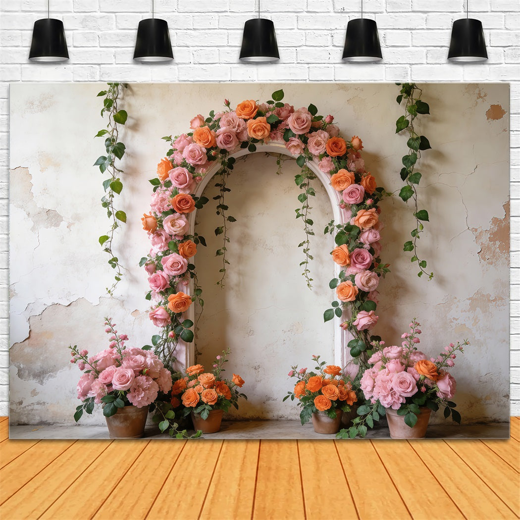Spring Flower Backdrop Vintage Garden Rose Archway Floral Arch Backdrop RR62-3