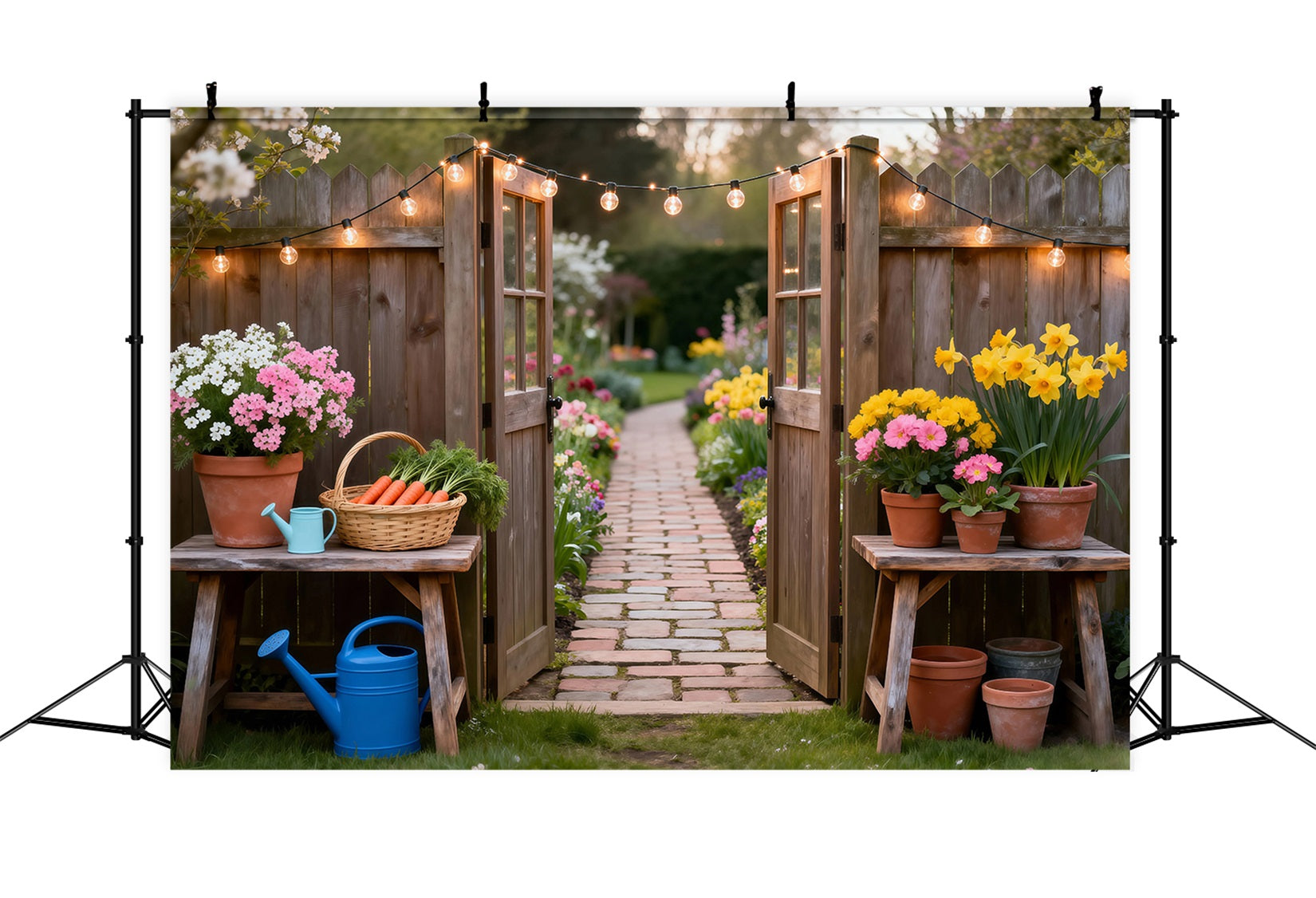 Spring Barn Backdrop String Light Garden Entry Floral Garden Backdrop RR62-30