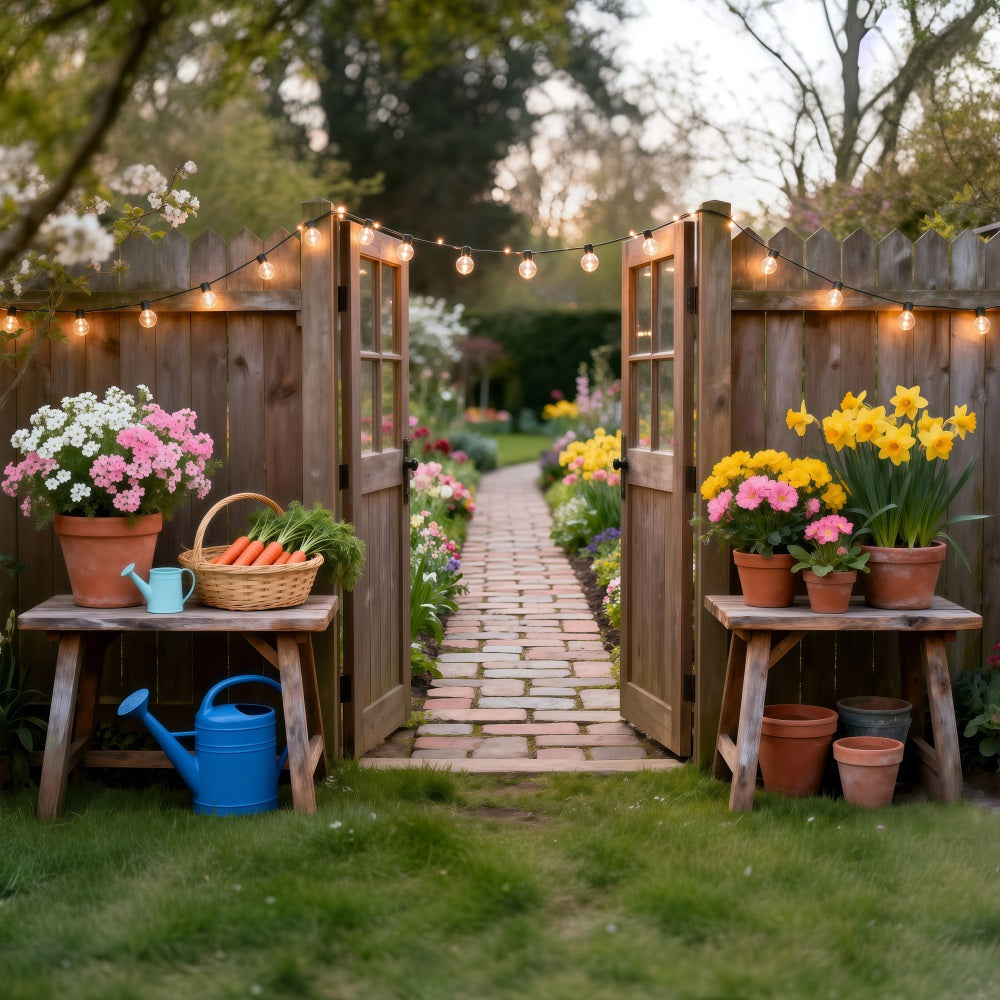 Spring Barn Backdrop String Light Garden Entry Floral Garden Backdrop RR62-30