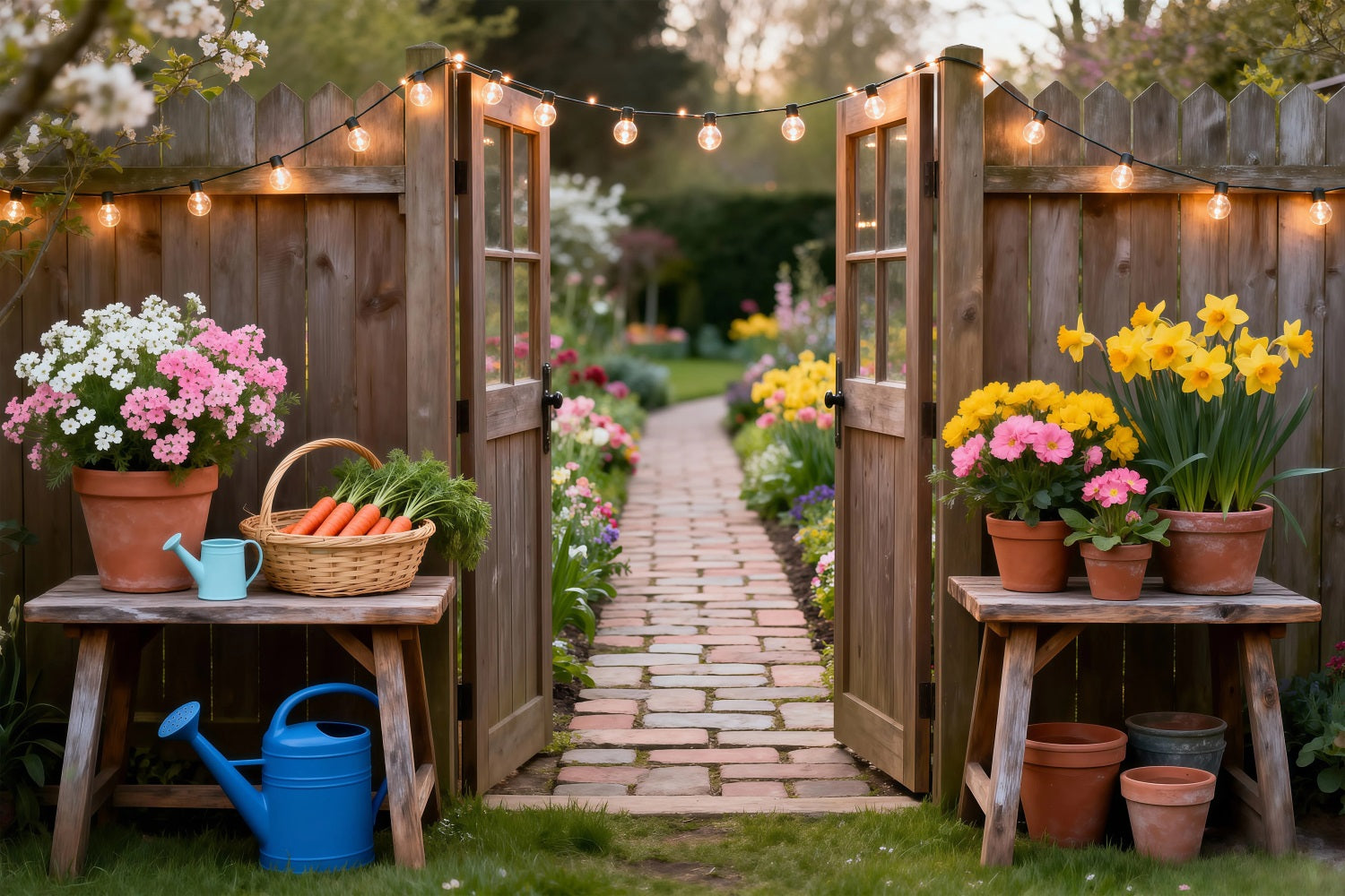 Spring Barn Backdrop String Light Garden Entry Floral Garden Backdrop RR62-30