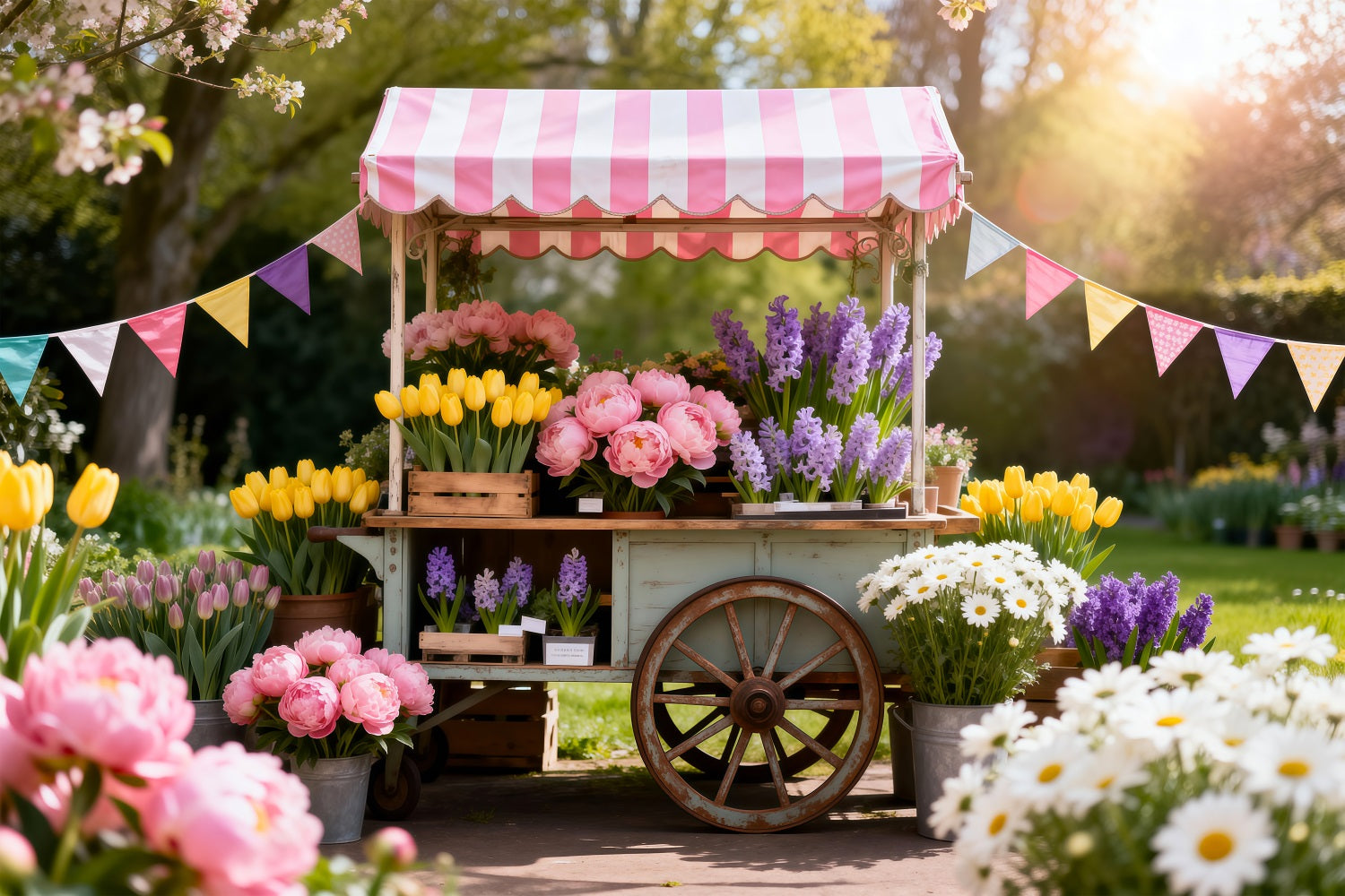 Daisy Flower Backdrop Spring Floral Market Cart Spring Photo Backdrop Ideas RR62-32