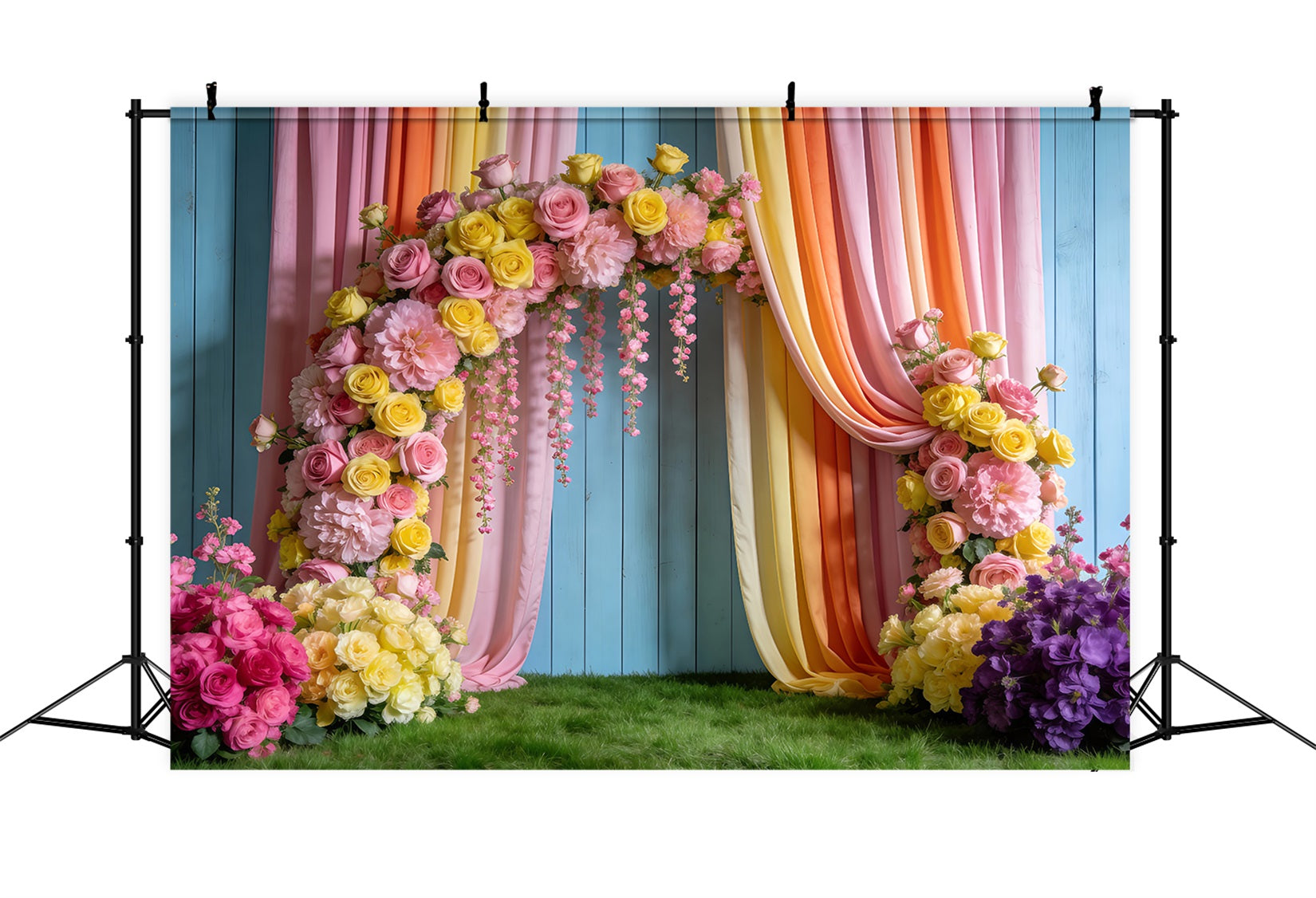 Spring Wedding Backdrop Pastel Flower Draped Arch Floral Garden Backdrop RR62-37