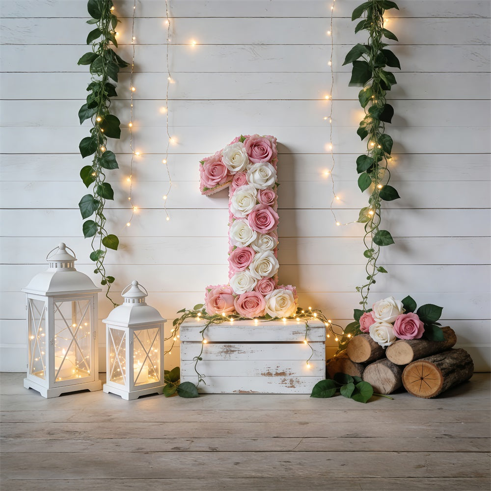 Spring Birthday Backdrop Floral Number One Rustic Charm Floral Backdrop RR62-4