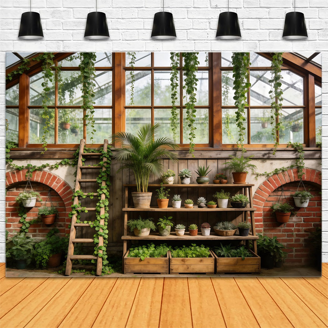 Spring Greenhouse Backdrop Rustic Botanical Shelves Photography Spring Backdrop RR62-40